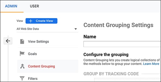 GA3 Content Grouping UI