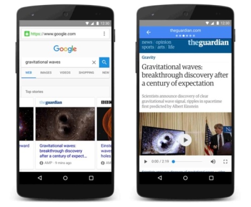 Screenshots of Google AMP on an Android phone
