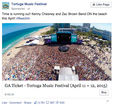 Facebook Ad for Tortuga Music Festival