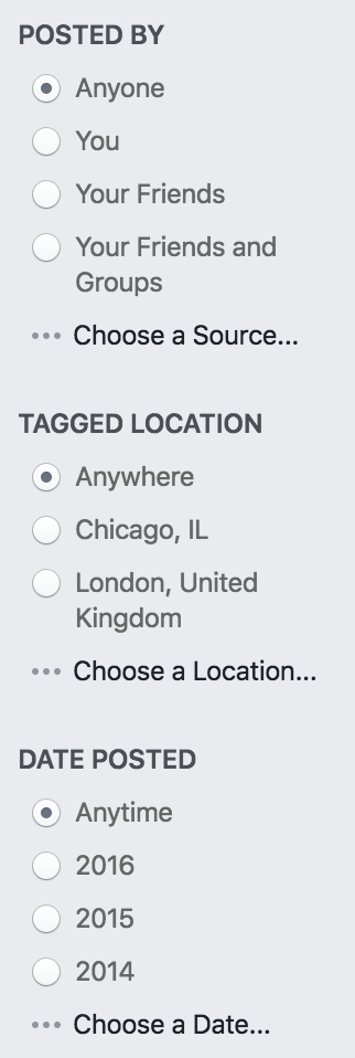 Facebook Search Filters